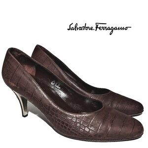 Salvatore Ferragamo Suede Snake Print Heels